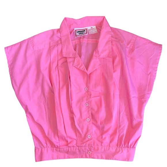 Vintage 90s London West bubblegum pink cropped button up blouse. Size M. - Picture 1 of 5